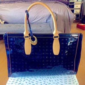 ARCADIA PATENT SHINE BRILLIANT NAVY BLUE "GINA" TOP HANDLES BAG